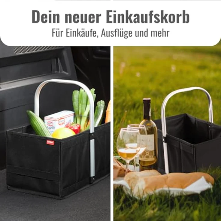 achilles Einkaufskorb, klappbare Einkaufsbox mit Alu-Griff, platzsparend und wasserabweisend, Schwarz – Bild 5