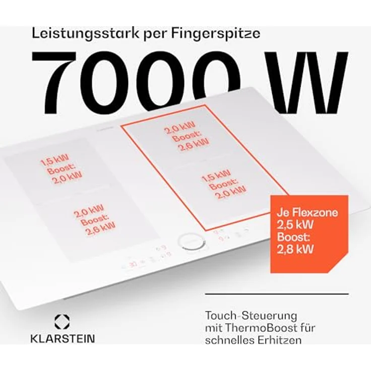 Klarstein Induktionskochfeld 4 Platten, Einbau-Induktionskochfeld mit 7000 Watt, Touch-Bedienfeld & Timer, Effizienter Elektro Induktions-Herd – Bild 3