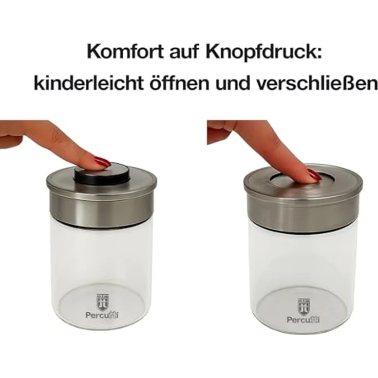 BURI Vorratsglas Vakuumglas 3er Set 1950ml, luftdicht, mottensicher, Edelstahl Deckel mit Easy Click Mechanismus, spülmaschinenfest, stapelbar – Bild 5
