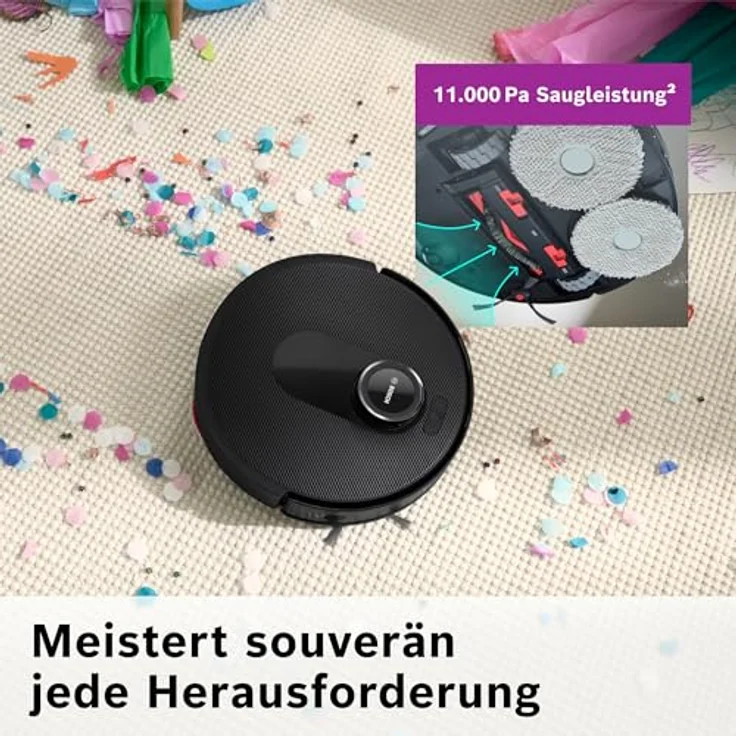BOSCH Saugroboter Spotless Max BCRDW3B, 11.000 Pa Saugkraft, rotierende Wischpads, 70°C Selbstreinigung, Absaugstation, Carbon Bürste – Bild 8