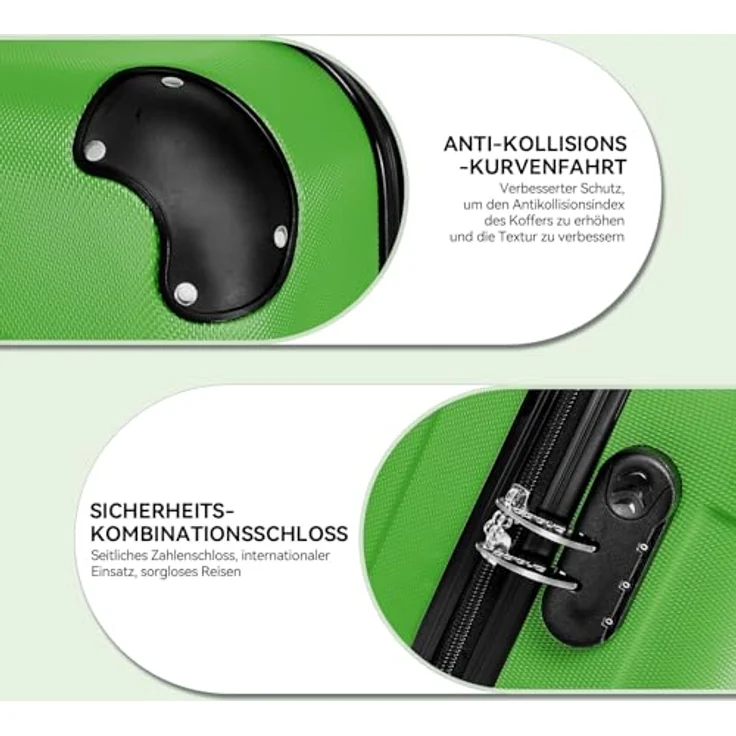 BEIBYE 2045 Zwillingsrollen Reisekoffer Kofferset, 3-teilig, Hartschale, Höhenverstellbarer Telekopgriff, Zahlenschloss, 4 Zwillingsrollen, Olive-Green – Bild 3
