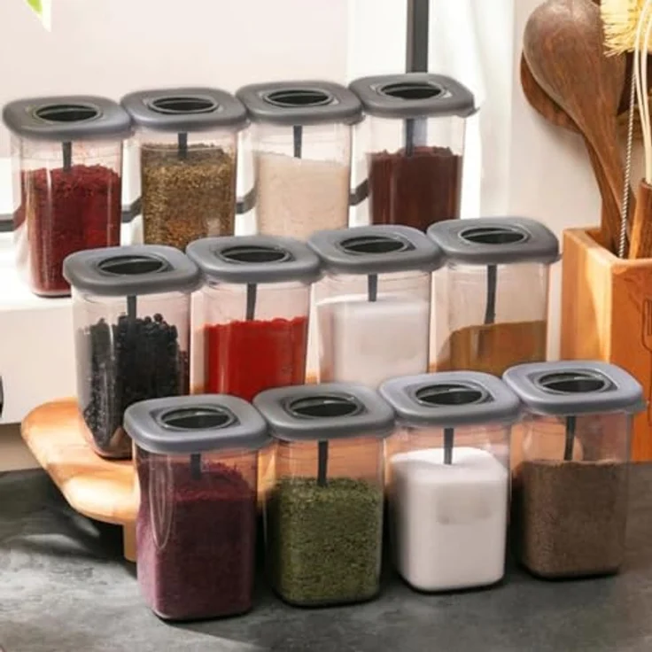 Jungengel Gewürzständer Vorratsdosen 12'er Set Gewürzdosen 450ml Aufbewahrungsboxen Küche, Anthrazit, BPA-Frei, Lebensmittelkomform, Spülmaschinenfest, Allergikerfreundlich – Bild 3