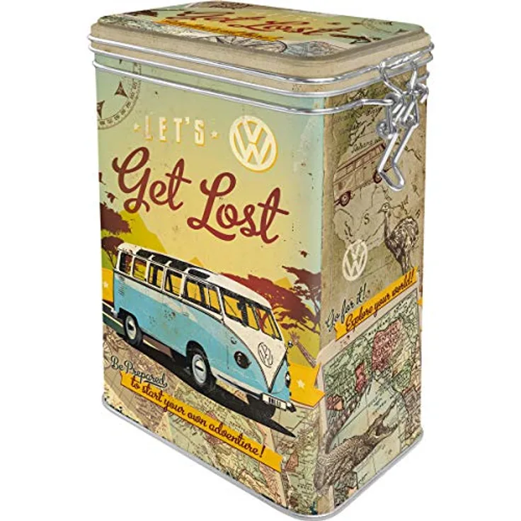 Nostalgic-Art 31119 Retro Kaffeedose Volkswagen Bulli – Let's Get Lost – VW Bus Geschenk-Idee, Blech-Dose mit Aromadeckel, Vintage Design, 1,3 l