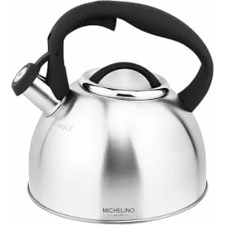 COFI 1453 MICHELINO Wasserkessel Flötenkessel 2,5L Edelstahl Soft-Touch Nylongriff Schwarz