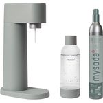 Mysoda Woody Set - Wassersprudler aus erneuerbarem Holzkomposit Material mit Quick-Lock BPA-frei Plastikflasche und CO2-Zylinder - Salbeigrün (Pigeon)
