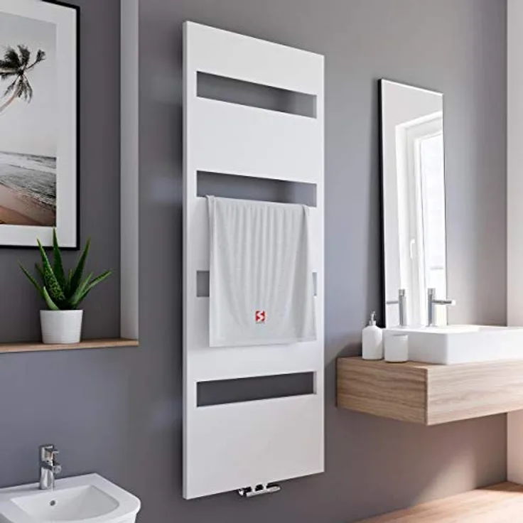 Schulte EP170060 04 Bad-Heizkörper Turin, 170 x 60 cm, 620 Watt Leistung, Mittelanschluss und beidseitig von unten, Alpinweiß, Handtuchhalter-Funktion