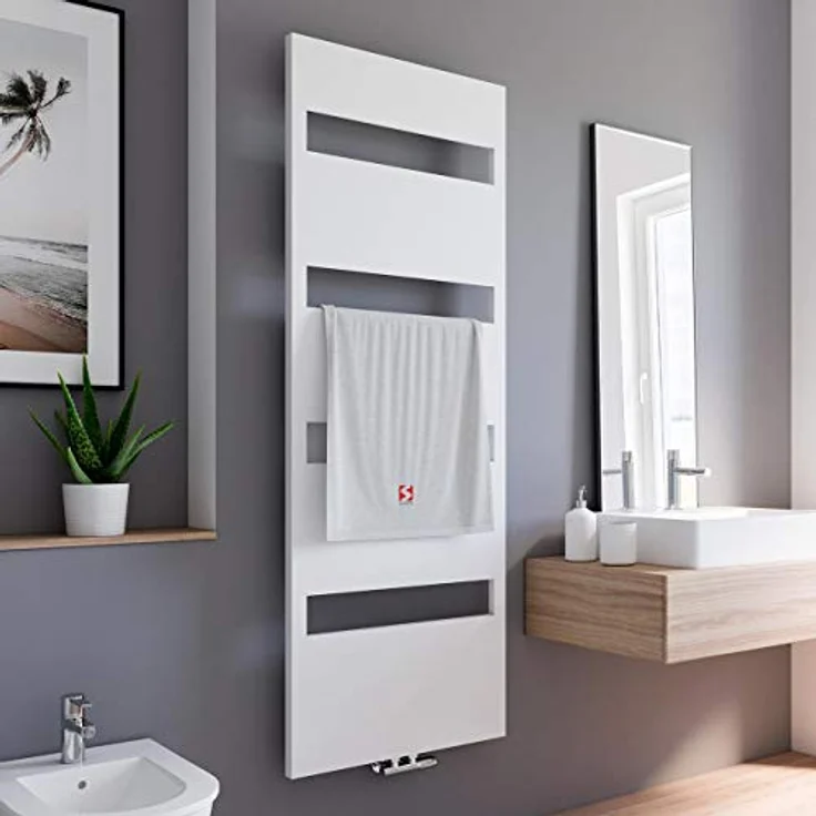 Schulte EP170060 04 Bad-Heizkörper Turin, 170 x 60 cm, 620 Watt Leistung, Mittelanschluss und beidseitig von unten, Alpinweiß, Handtuchhalter-Funktion – Bild 1