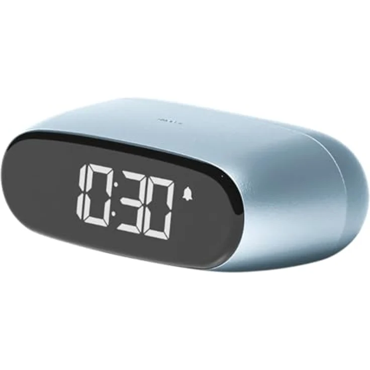 Lexon Minu Mini-Wecker, kompakt mit LCD-Display, Touchscreen-Bedienung, Snooze-Funktion, wiederaufladbarer Akku, Aluminium-Finish – Hellblau – Bild 1