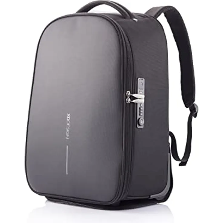 XD Design Bobby Trolley Rucksack, Schwarz, 34 l mit Anti-Diebstahl-Funktionen, wasserfest und gepolstertem 17 Zoll Laptopfach