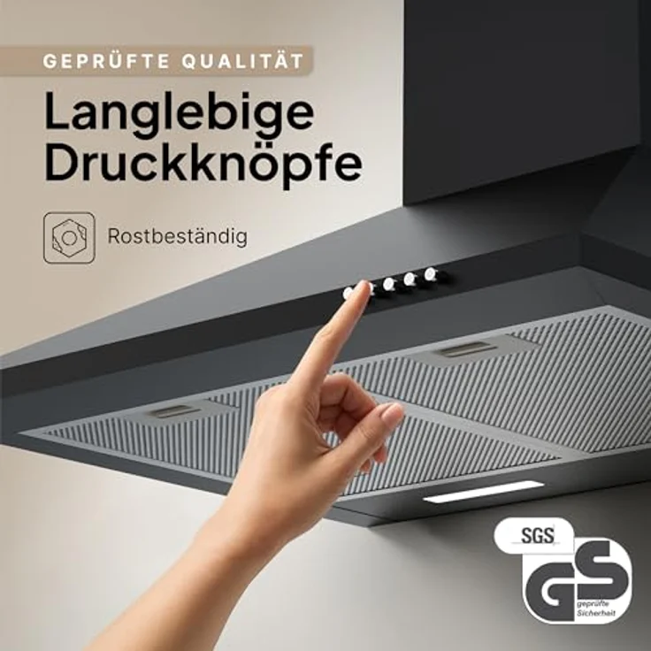LEVIVO Dunstabzugshaube 60 cm A+++ mit 410 m³/h, Umluft & Abluft, 2 Aktivkohlefiltern, 2 Fettfiltern, Wandhaube, 3 Stufen, Edelstahl – Bild 3