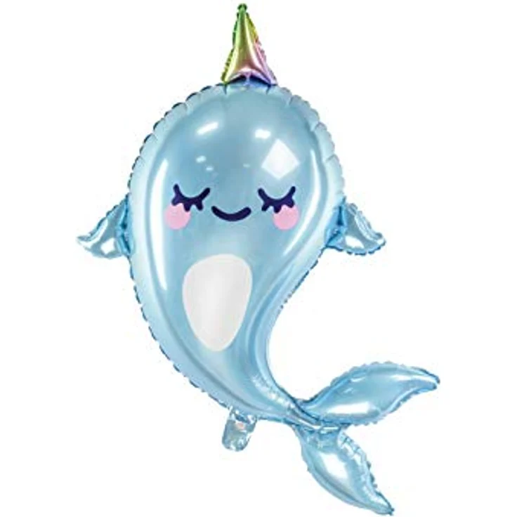 partydeco.pl XXL Narwal Heliumballon hellblau metallic/Folienballon Wal Einhornwal – Bild 1