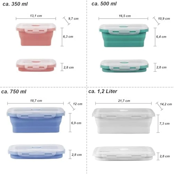HAC24 8er Set Silikon Lunchbox faltbar mit Deckel BPA frei Vorratsbehälter Frischhaltedosen Gefrierdosen Brotdose in verschiedenen Größen – Bild 4