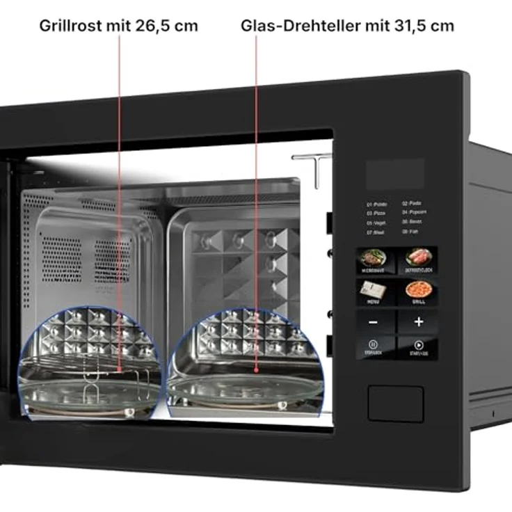 KB ELEMENTS 60 cm Einbaumikrowelle, 25 Liter Garraum, 1320 Watt Gesamtleistung, Full-Touch-Display, Edelstahl Innenraum, Glasrahmen – Bild 6