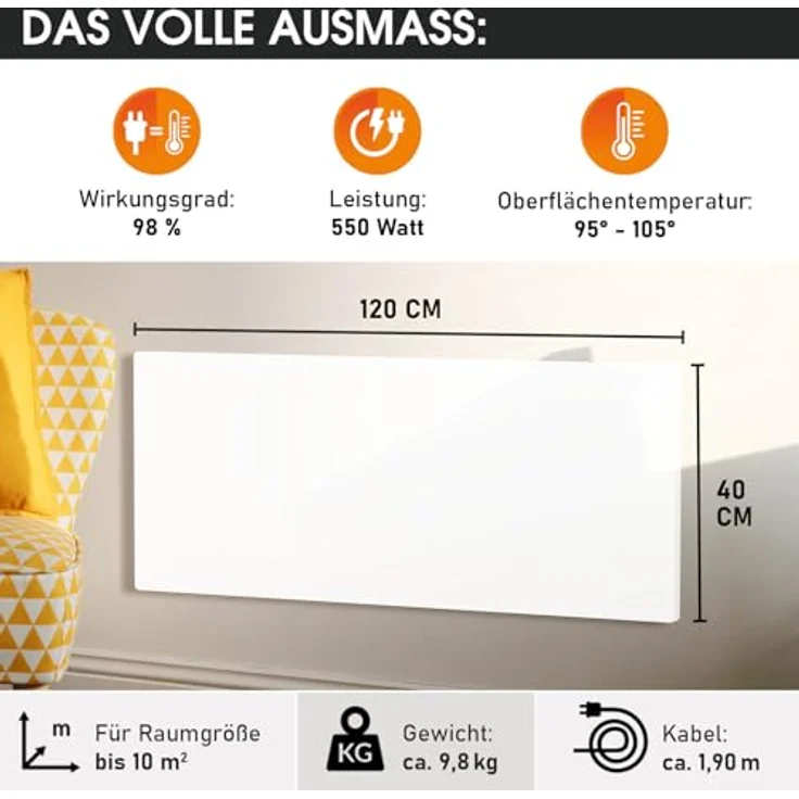 BRAST® Infrarotheizung Hybrid | 300-1100 Watt | Hoher Wirkungsgrad | Ultraflache Bauweise | Überhitzungsschutz | Inkl. Wandhalterung | Basicline ISP-HB 550 – Bild 3