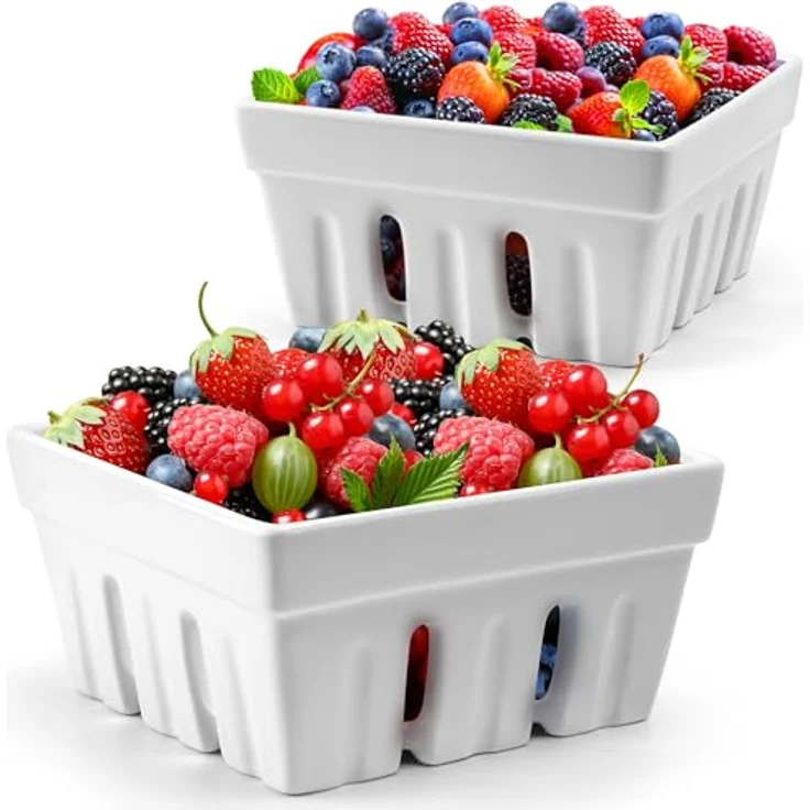 MIAMIO Beerenkorb Keramik 2er Set, stilvolle Aufbewahrung für Obst und Gemüse, spülmaschinenfest, moderne Deko Obstschale für die Küche – Bild 1