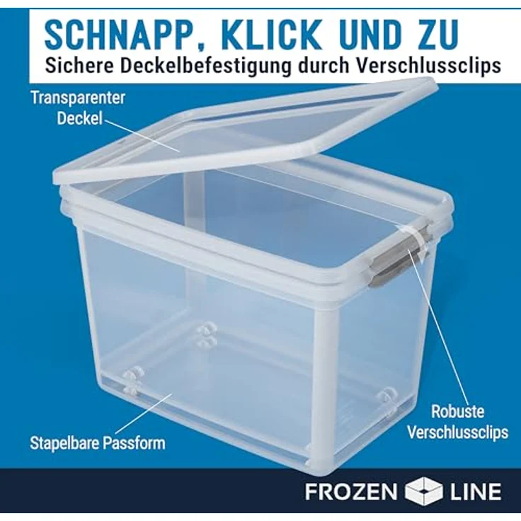 ATHLON TOOLS 4x 60L Aufbewahrungsboxen mit Deckel transparent – Stapelbare Plastik-Boxen – graue Verschlussclips – BPA Frei – Bild 5
