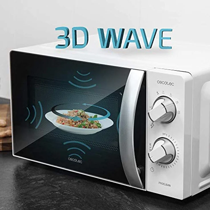 Cecotec Microondas ProClean 2010, 20 Liter Mikrowelle mit 700 Watt, 6 Funktionsstufen, 30 Minuten-Timer, 3D Wave-Technologie, weiße Endverarbeitung, schwarze Tür – Bild 4