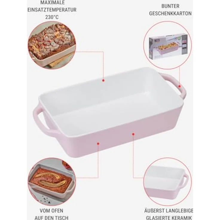 RESTO Kitchenware Auflaufform Fornax Backform Groß Hoher Rand Lasagneform Antihaftbeschichtet, Keramik, Rechteckig, rosa – Bild 4
