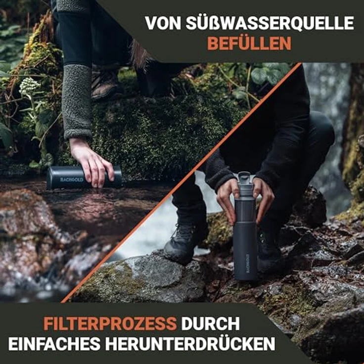 Bachgold® Profi Outdoor Wasserfilter Flasche [650ml] - Entfernt 99,99% Bakterien, Hochwertige Hohlfasermembran, Farbvarianten in Schwarz und Blau – Bild 3