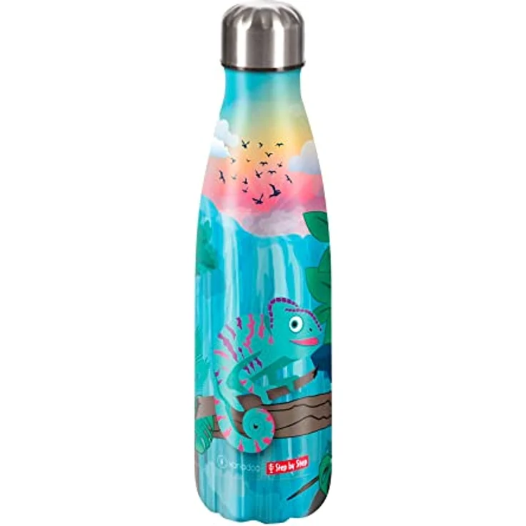 Step by Step Isolierte Trinkflasche aus Edelstahl, grün-türkis, für kohlensäurehaltige Getränke, auslaufsicher mit Schraubverschluss, BPA-frei und 100% recycelbar, Schule & Freizeit, 0,5 Liter – Bild 1