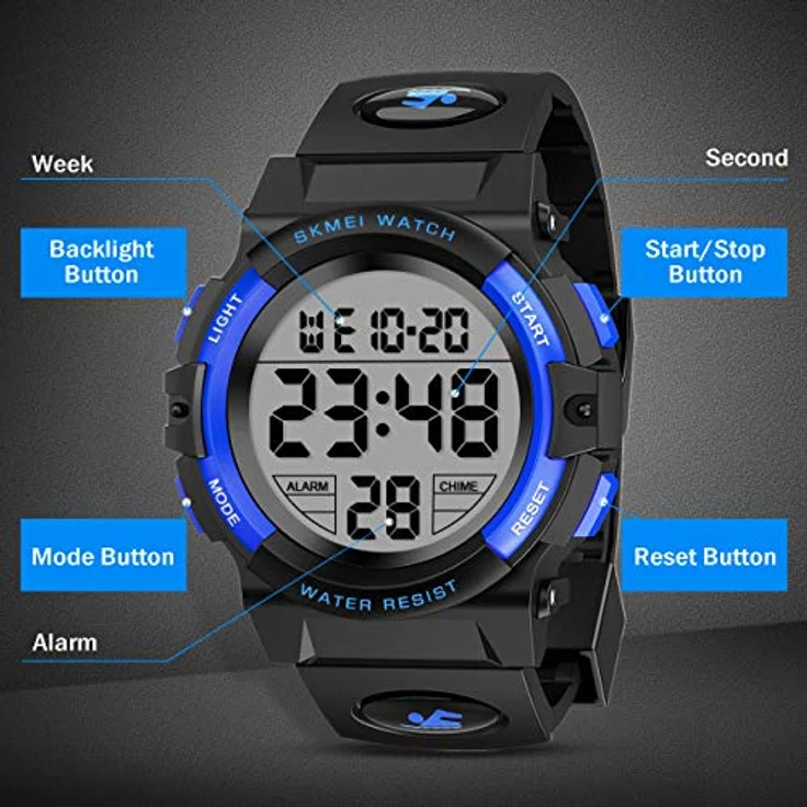 Dislocati Digitaluhr Kinder, wasserdichte Sportuhr mit LED-Hintergrundbeleuchtung, Wecker und Stoppuhr für Jungen 3-12 Jahre, Geschenkbox inkludiert – Bild 3