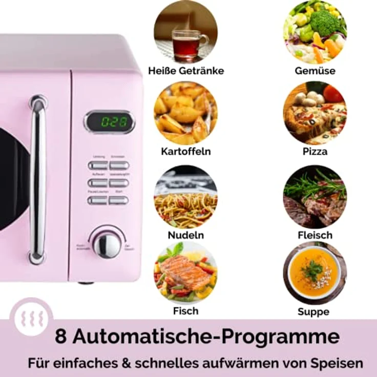 Wolkenstein WMW720 SP Mikrowelle, Standgerät, 700 Watt, 20 Liter Garraum, Nostalgie pink RETRO – Bild 4