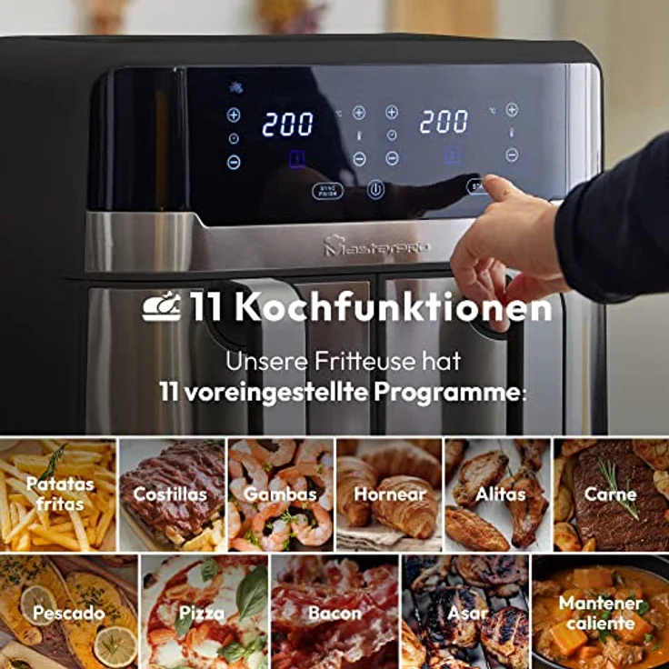 MasterPRO Rocket Duo 900 | Hot Air Fryer Double | Black | 9L Capacity and 2100W Power | LED Touch Screen and Non-Stick Basket | Fryer | 11 Functions in 1 – Bild 3