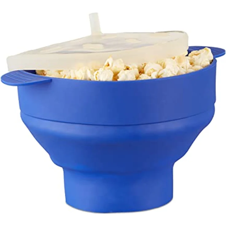 Relaxdays Popcorn Maker Silikon für Mikrowelle, zusammenfaltbarer Popcorn Popper, Zubereitung ohne Öl, BPA-frei, blau – Bild 2
