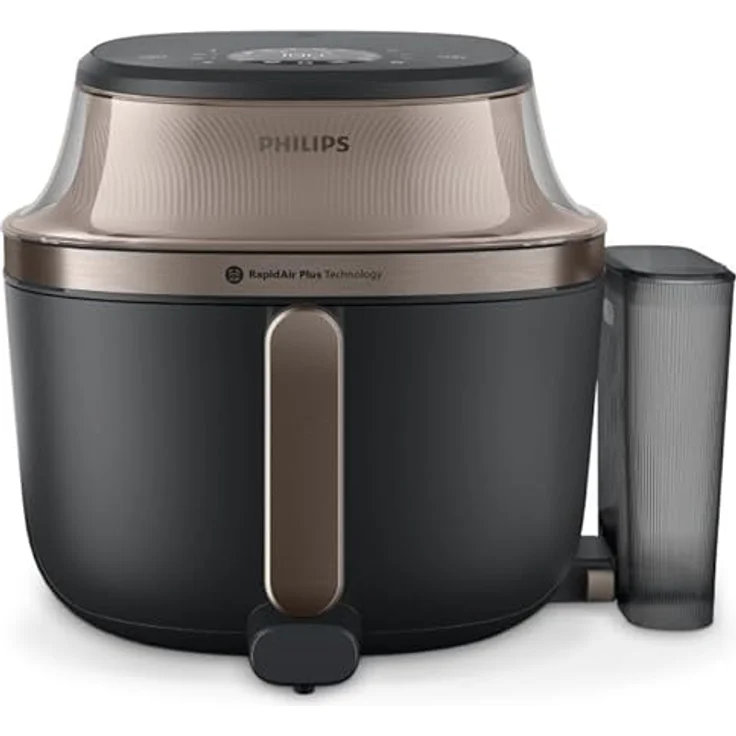 Philips Heißluftfritteuse NA547/07 Steam Airfryer 5000 Series, 7,2L, 2000 W, mit Dampfgarfunktion und RapidAir Plus Technologie, Schwarz/Gold – Bild 1