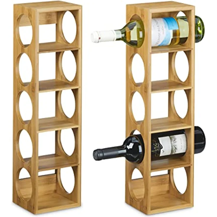 Relaxdays 3X Weinregal Bambus, Flaschenhalter 5 Fächer, Holzregal für Wein, Flaschenregal modern, HxBxT: 53 x 14 x 12 cm, Natur – Bild 1