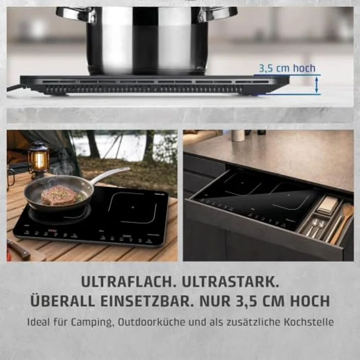 CASO ProSlim 3500, Induktionskochfeld mit 10 Leistungsstufen bis 3.500 Watt, ganz in Glas, schwarz – Bild 5