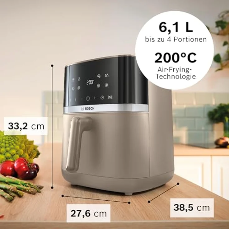 BOSCH Heißluftfritteuse Air Fryer Serie 4 MAF462C0, 6,1l, 2050 W, 7 Programme, Creme, mit Auftaufunktion, spülmaschinengeeignet – Bild 3