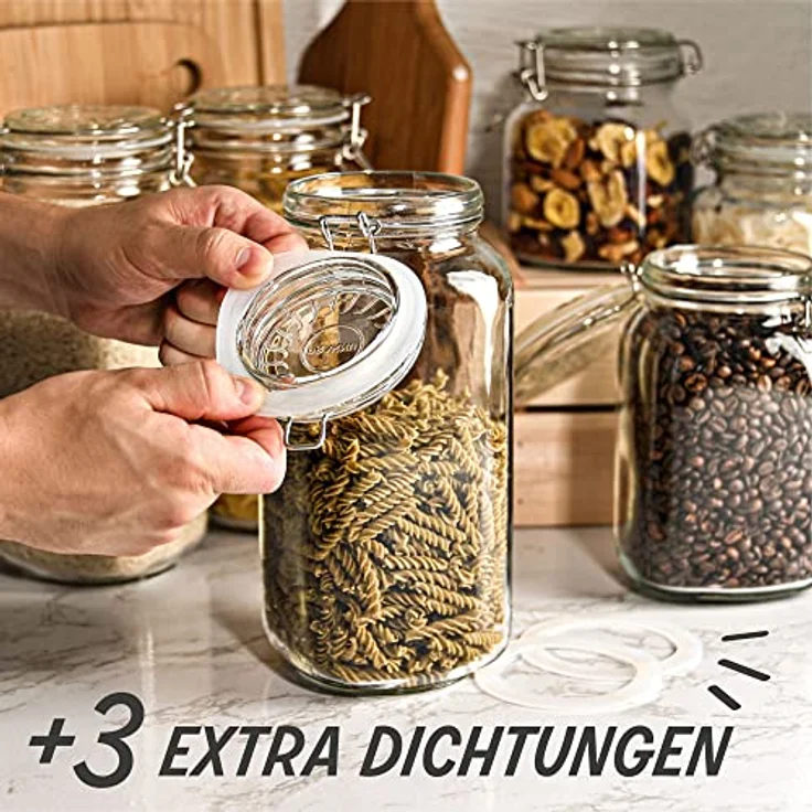 Niboline Einmachgläser mit Bügelverschluss Groß 2l - Luftdicht mit Etiketten und extra Silikondichtungen - Spülmaschinenfest, Durchsichtig – Bild 7
