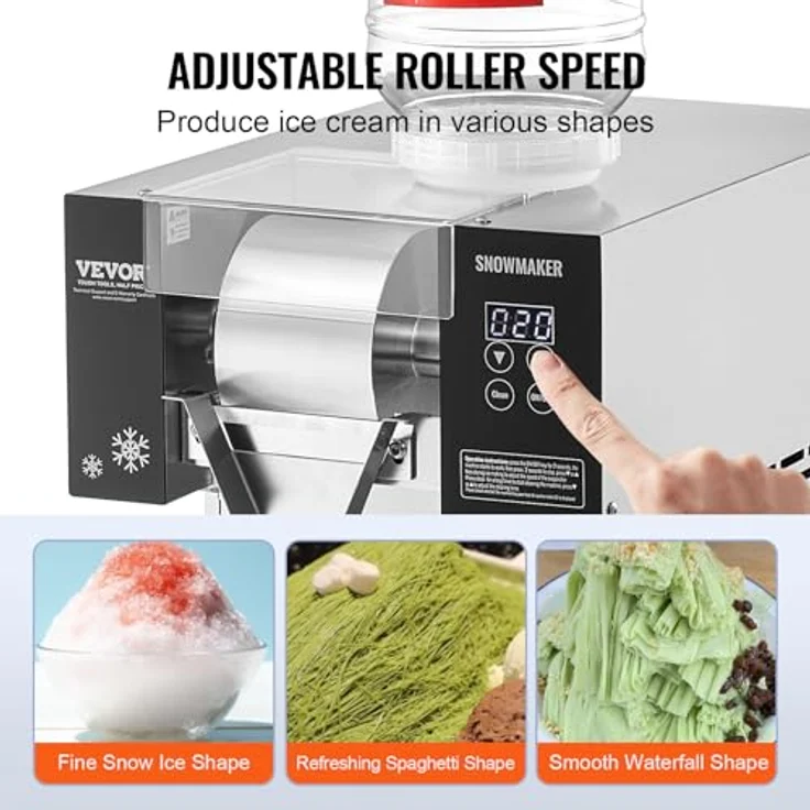 VEVOR Kommerzielle Schneeflocken-Eismaschine Schneeeisbereiter, Edelstahl-Eisrasierer, 170kg/Tag, elektrischer Schneekegel-Maker, Luftkühlsystem, für Bäckerei Café – Bild 3