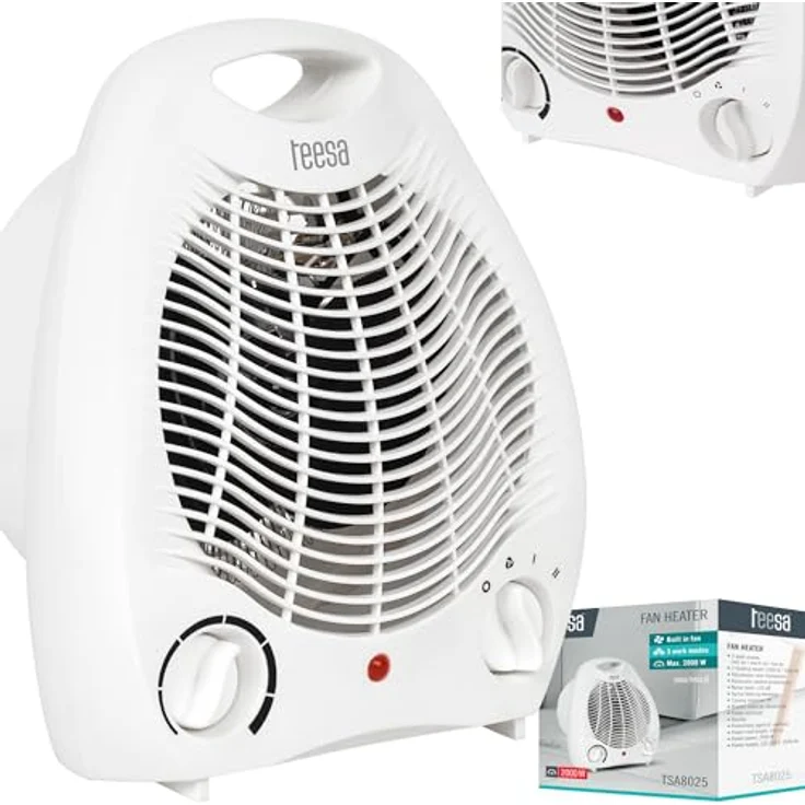 Teesa Heizlüfter TSA8025 3 Funktionsmodi, 2 Heizstufen (1000 W, 2000 W), Einstellbarer Thermostat, Überhitzungsschutz, weiß, 240 V, Heizlüfter – Bild 2