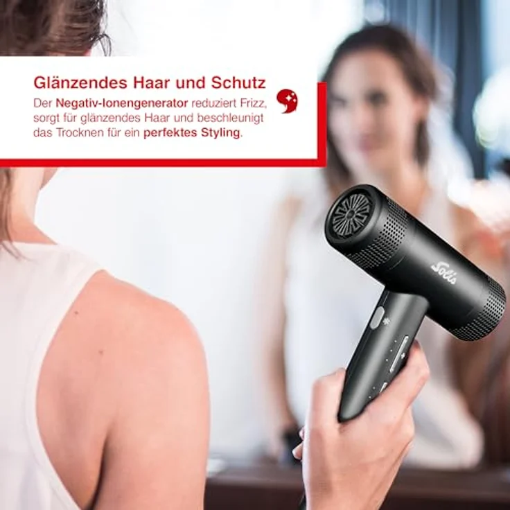 Solis Hair Perfection Ionen Haartrockner mit Föhnaufsatz, 1600 Watt, Schwarz, mit Selbstreinigungsfunktion und Kaltluft-Taste – Bild 2