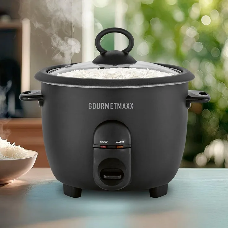 GOURMETmaxx Reiskocher 400W, multifunktional mit Dampfgarer und 1l Fassungsvermögen, schwarz matt