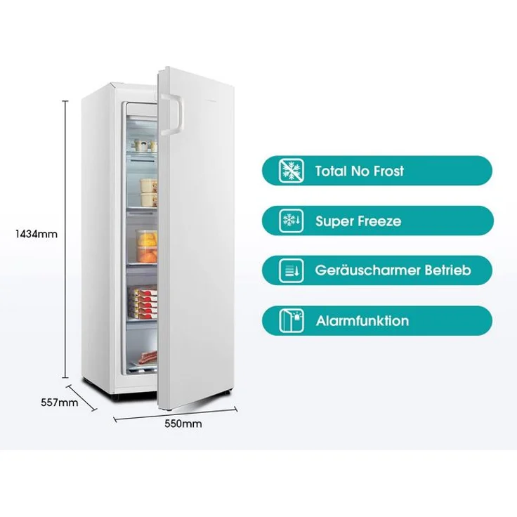 Hisense FV191N4AW2 E Gefrierschrank, freistehend, weiß, NoFrost, Super Freezing, Breite 55 cm, Energieklasse E – Bild 2