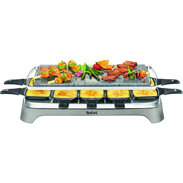 Tefal PR457B Pierrade Raclette-Grill, Steinplatte, 1350W, 10 Raclettepfännchen, Spülmaschinengeeignet, Antihaftbeschichtung, Grey Pepper, grau – Bild 2