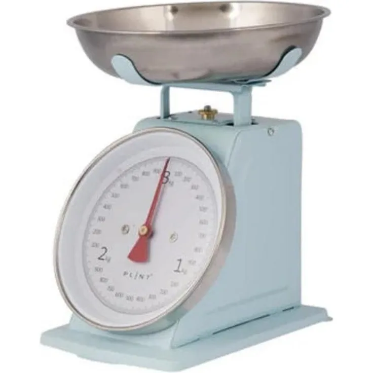 Plint Küchenwaage Retro, analoge Metallwaage mit Tare-Funktion, 5 kg Wiegebereich und großem Analogdisplay