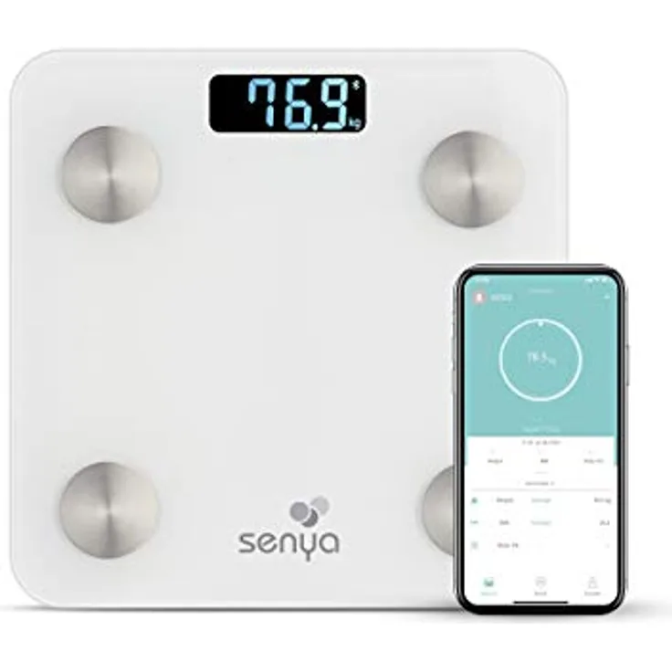 Senya Personenwaage mit Bluetooth, für eine tägliche Überwachung Ihrer Gesundheit über die Fitday-App, Weiß SYWB-S007, Glas