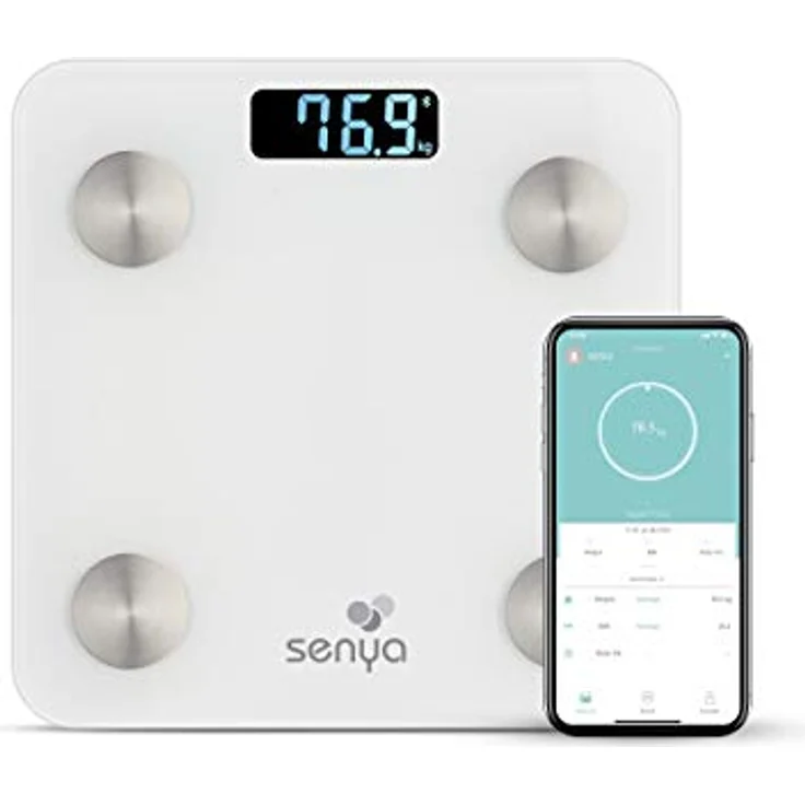 Senya Personenwaage mit Bluetooth, für eine tägliche Überwachung Ihrer Gesundheit über die Fitday-App, Weiß SYWB-S007, Glas – Bild 1