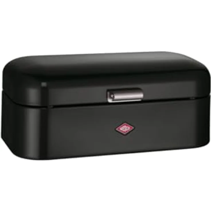 WESCO Grandy Brotkasten, schwarz, pulverbeschichtetes Stahlblech, Lüftungslöcher und stabiler Handgriff, 41 x 25,5 x 16,5 cm