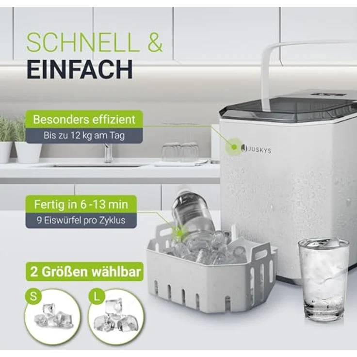 Juskys Eiswürfelmaschine IceOracle - Cocktail Eiswürfel in 6-13 min - Mini Eiswürfelbereiter für 12 kg/Tag - Großer Eiswürfelbehälter - Weiß – Bild 3