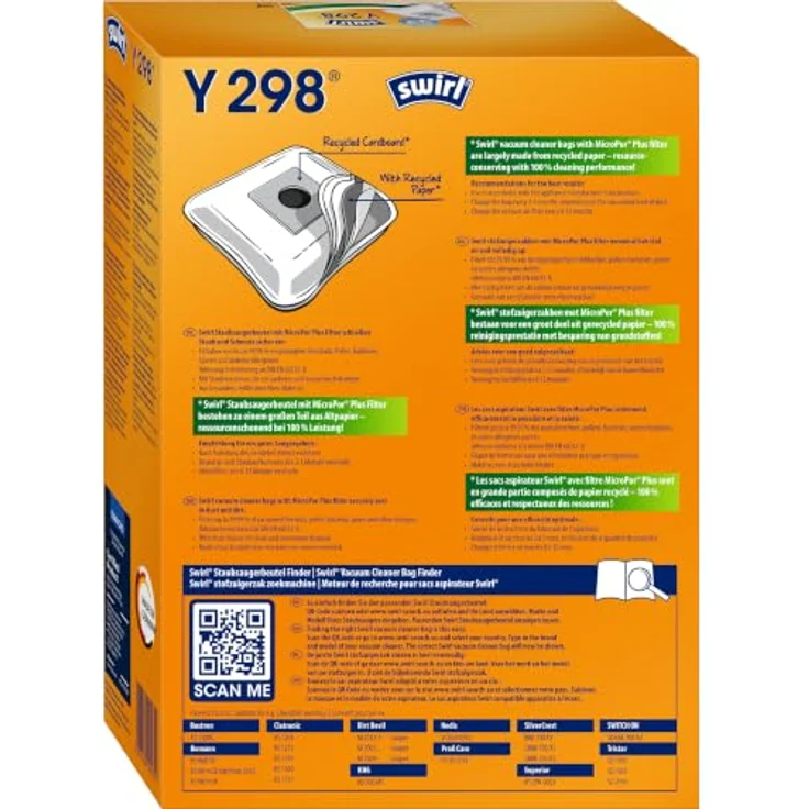 Swirl Y298 MicroPor Staubsaugerbeutel, 4 Stück mit Anti-Allergie Filter und Dirtlock Staubverschluss – Bild 2