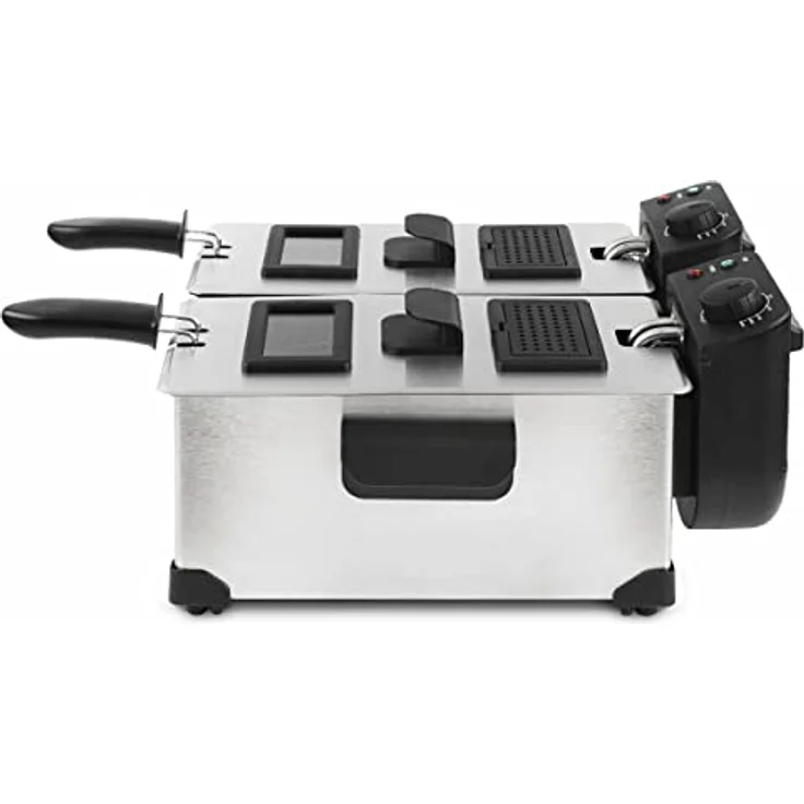 H.Koenig DFX600 Fritteuse aus Edelstahl, 3600 Watt, 2 unabhängige Thermostate je 3L, Doppelbecken, herausnehmbare spülmaschinenfeste Körbe, silber – Bild 5