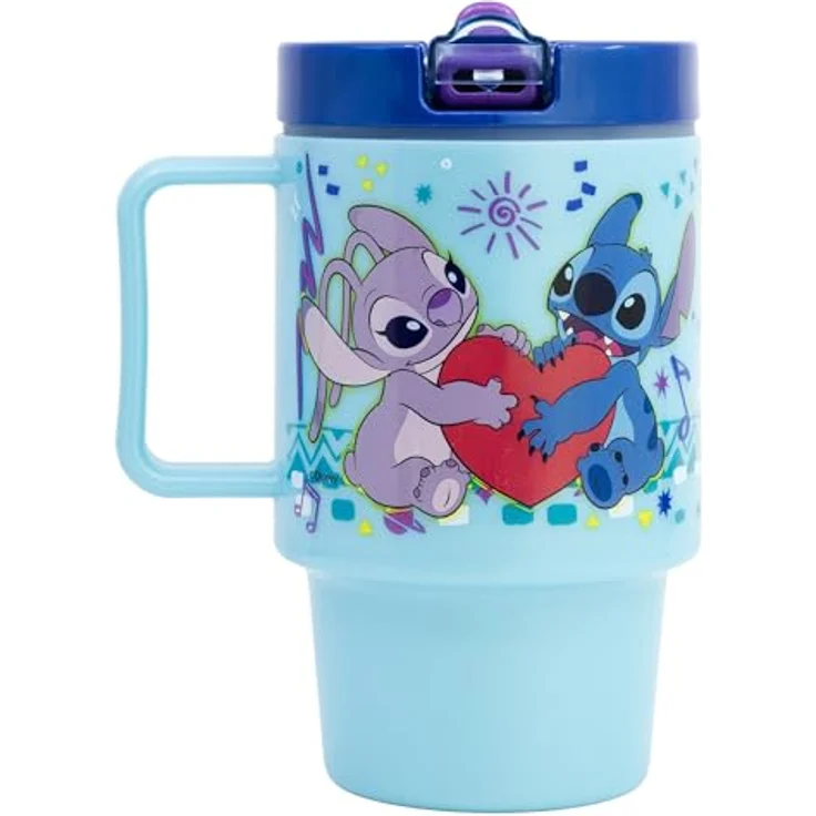 Storline Trinkflasche Lilo & Stitch, Kunststoffbecher 530 ml mit Schraubdeckel und auslaufsicherem Klapp-Trinkverschluss – Bild 2