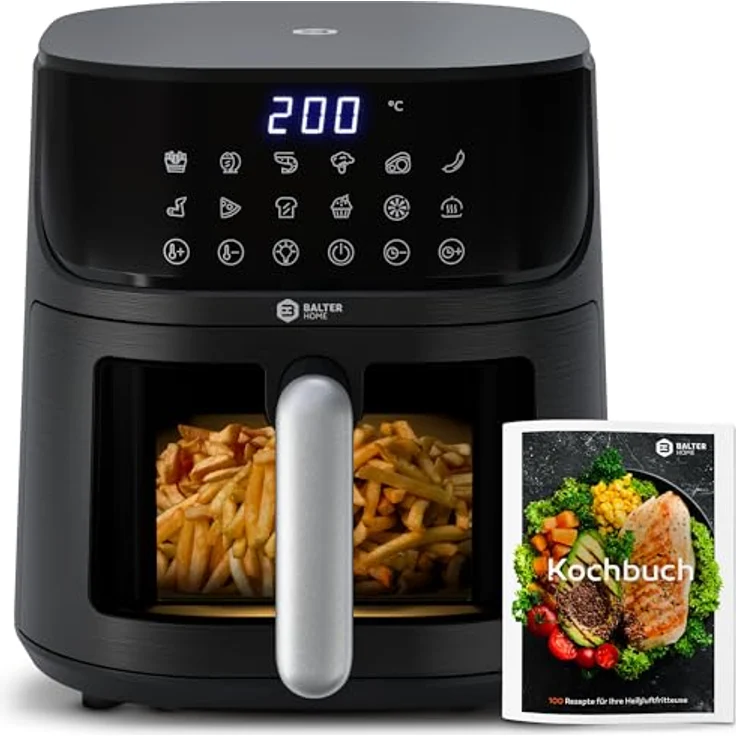 Balter Heißluftfritteuse Airfryer, 5,5 L, Friteuse Heissluftfritteuse XXL mit Sichtfenster, 12 Programme, inkl. 100 Rezepte, HL-551T, fettarm und leicht zu reinigen – Bild 1