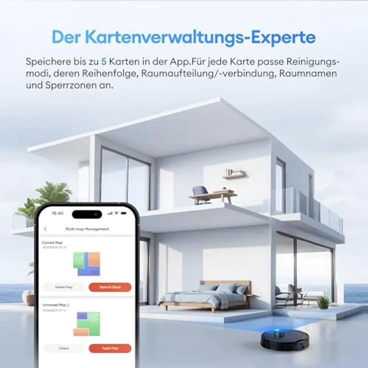 Ultenic Saugroboter ULT-L10, 4-in-1 mit Wischfunktion, 10.000 Pa Saugkraft, 200 Min Laufzeit, LiDAR-Navigation, Selbstentleerungsstation – Bild 12