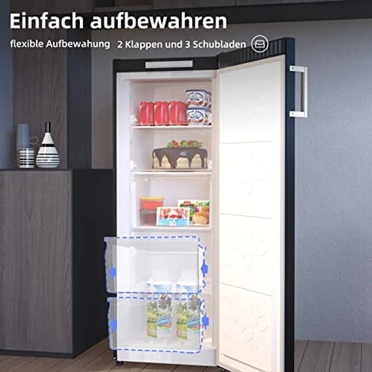 CHiQ Gefrierschrank 166 L | No Frost Technologie | Wechselbarer Türanschlag | Schwarzer Edelstahl | 144cm Höhe| 12 Jahre Garantie auf den Kompressor – Bild 5